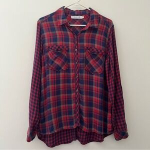 Billy T Plaid Button Down Blouse Mixed Prints Lightweight Soft Women's Size S